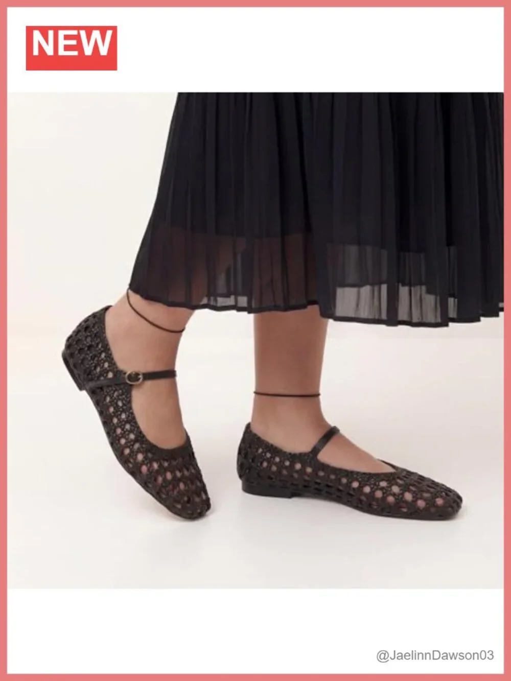 Woven Mesh Ballet Flats Women Round Toe Mary Jane Metal Buckle PU Rubber